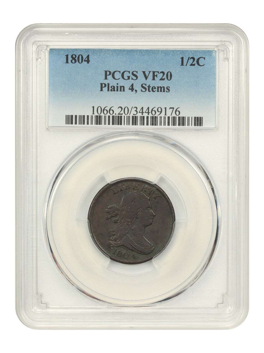 1804 1/2c PCGS VF20 (Plain 4, Stems) - Draped Bust Half Cents (1800-1808)