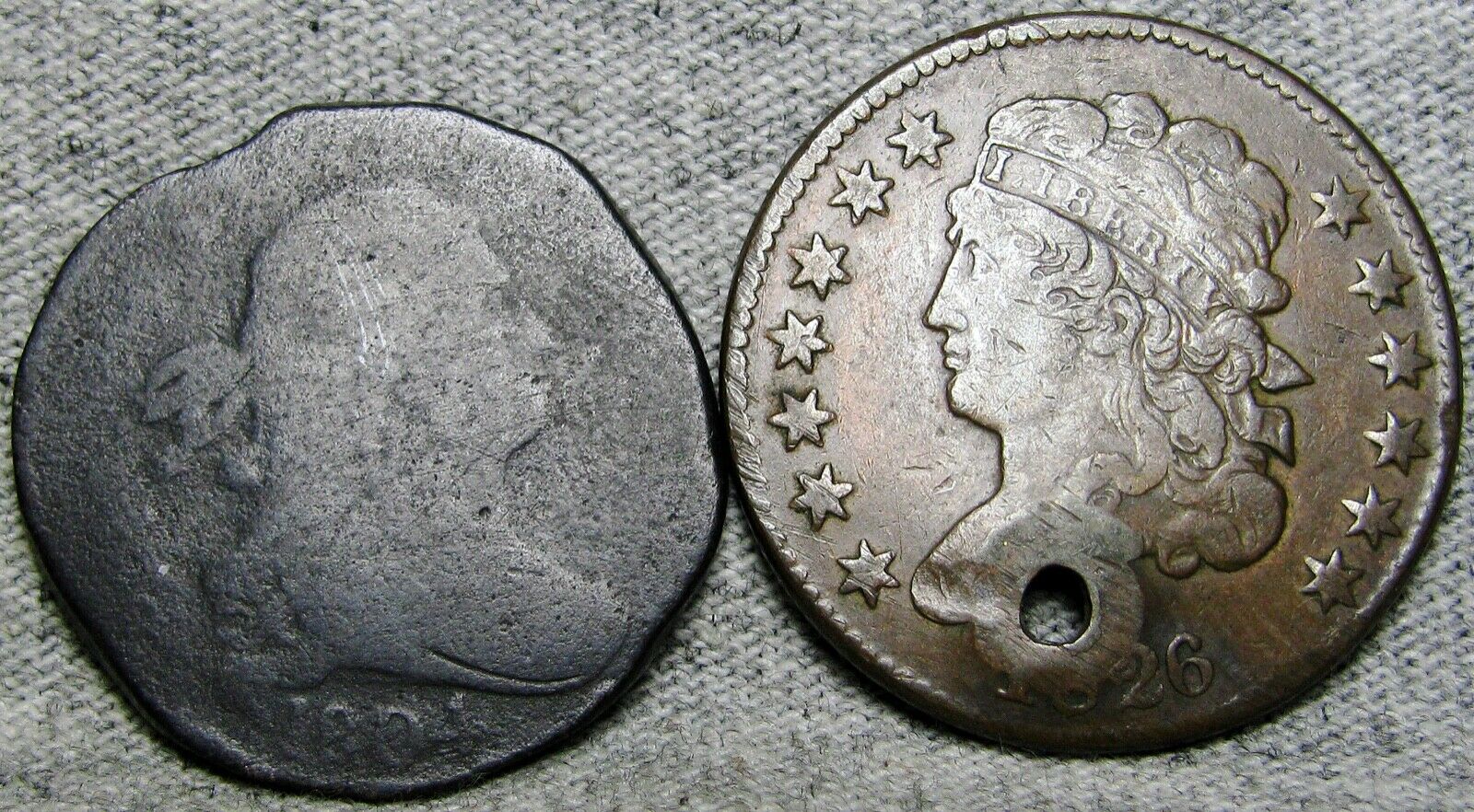 1804 Draped Bust Half Cent 1826 Classic Head Penny Nice Details Damage --- #S526