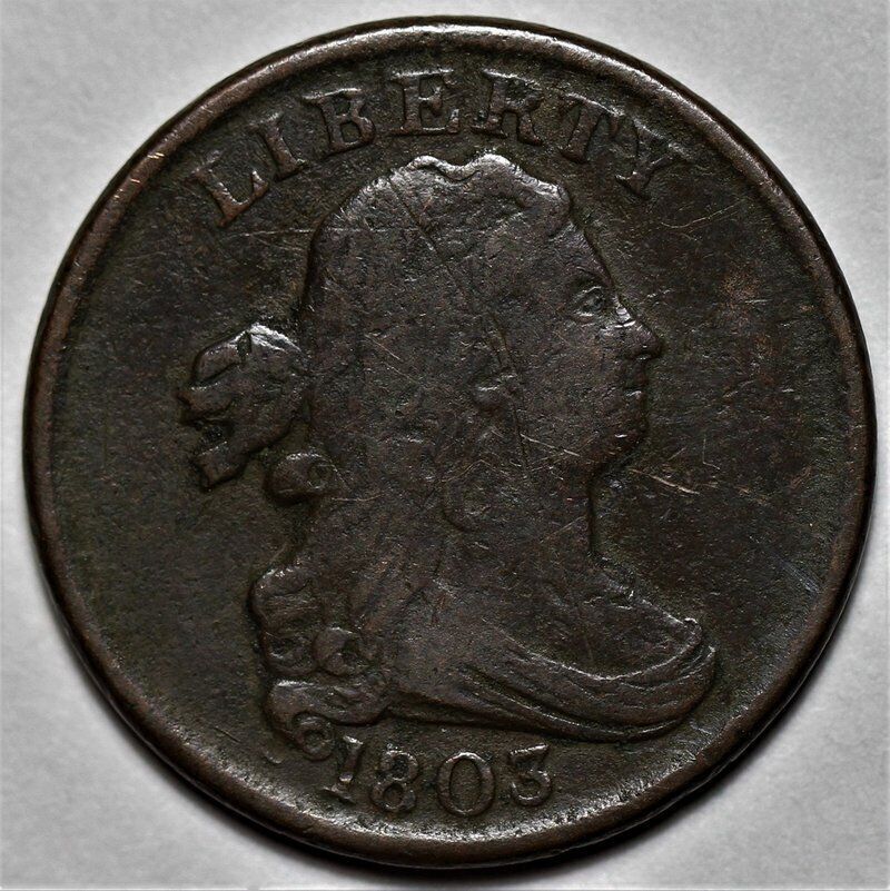 1803 Draped Bust Half Cent - Scratches - US 1/2c Copper Penny Coin - L22