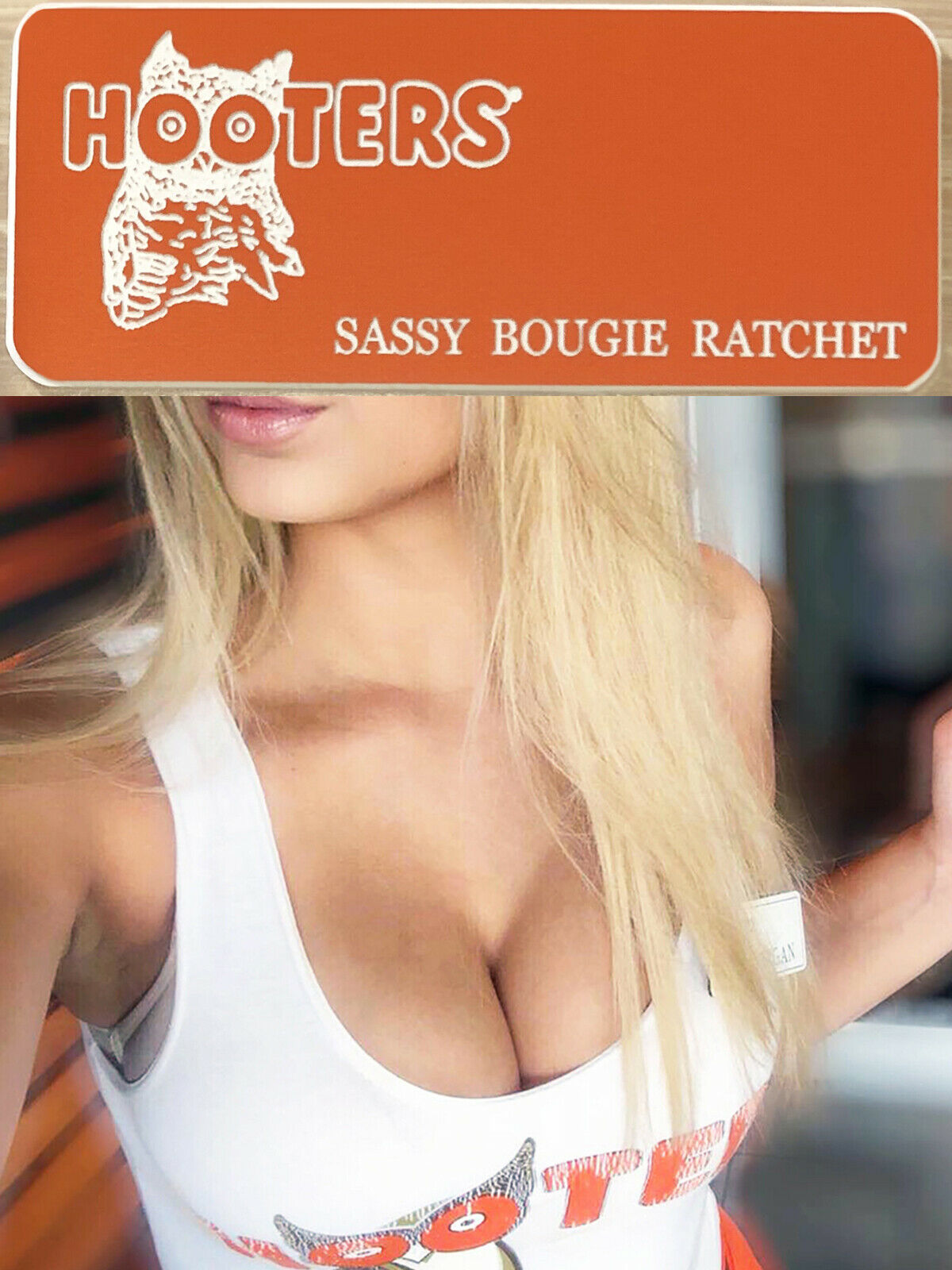 HOOTERS Pin Engrave Personalize Customize YOUR NAME TAG SASSY BOUGIE RATCHET