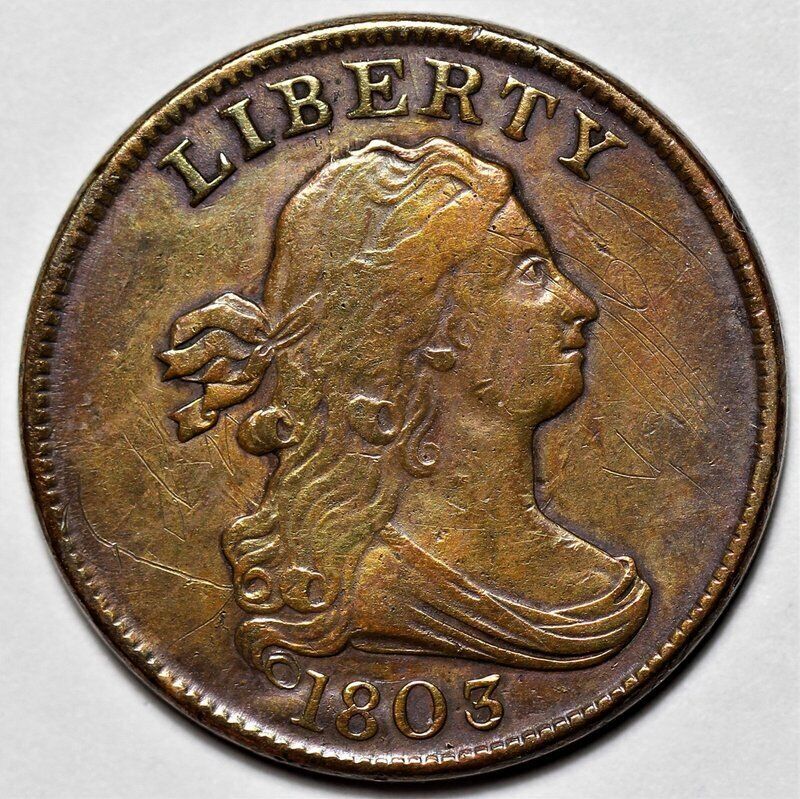 1803 Draped Bust Half Cent - Slight Rotated Die (Scratched) - 1/2c Penny - L22