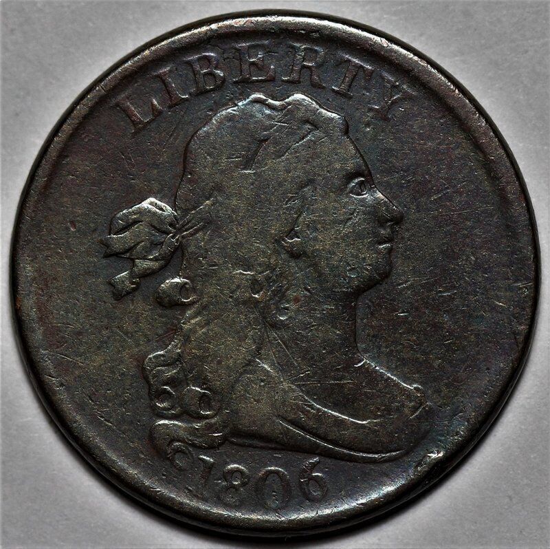 1806 Draped Bust Half Cent - Small 6/Stemless - Rotated Die - 1/2c Penny - L21